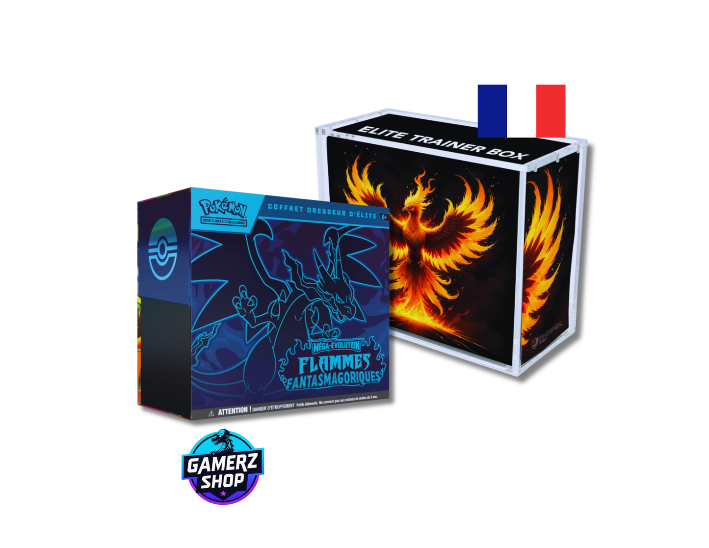 ETB Coffret Dresseur D'Elite ME02 Flammes Fantasmagoriques Scellé + Protection Acrylique Phoenix Shield - FR
